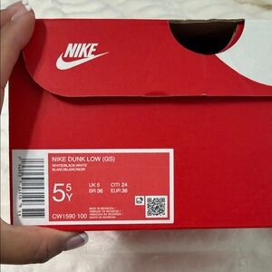 Nike Red and White Dunk Low (GS) Shoe Box